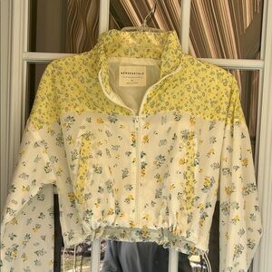 Zara Yellow & White Floral Cropped Windbreaker jacket - XS